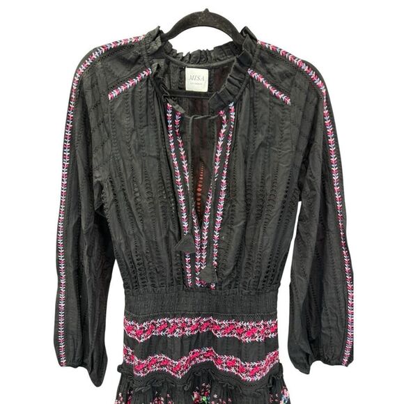 MISA Los Angeles Manuela Black Embroidered Cotton Mini Dress Small - Picture 5 of 14